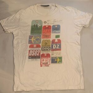 DSQUARED2 White Short Sleeve T-Shirt with Multicolor Luggage Tag Print